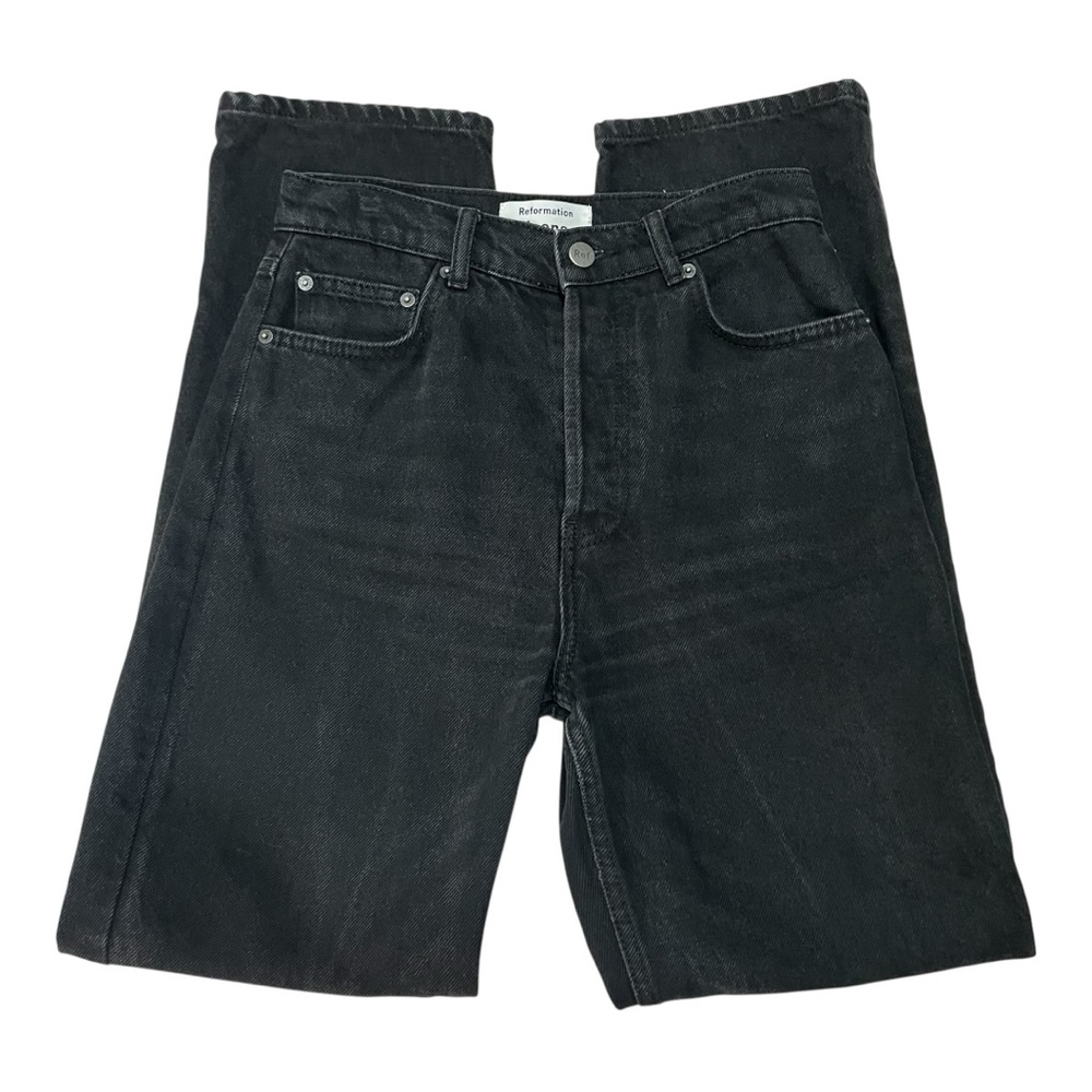 Reformation Black Seattle High Rise Button Fly Straight Leg Denim Jeans Women 26 - Picture 6 of 11